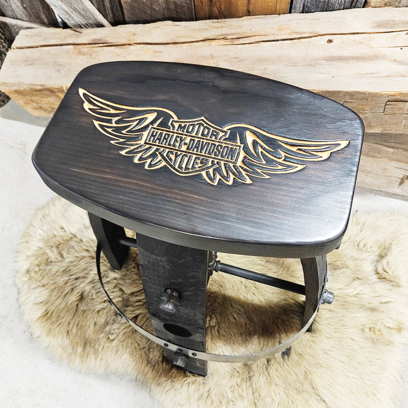 Custom Carved Whiskey Barrel Stool - Whiskey Barrel Bar Stool - Chair - Seat - Mancave - Bar - Stools - Bar stools