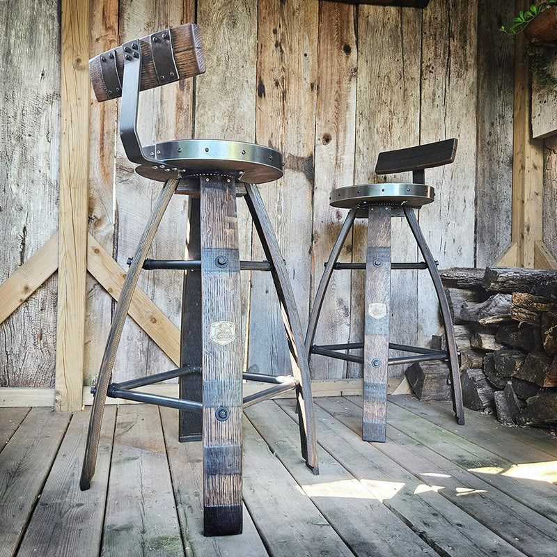 Personalized Oak Barrel Bar Stool - Vintage 1960s Whiskey Barrel Seat - Handcrafted & Rustic Oak