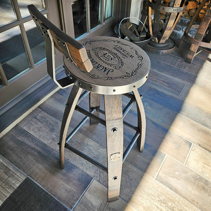 Personalized Oak Barrel Bar Stool - Vintage 1960s Whiskey Barrel Seat - Handcrafted & Rustic Oak