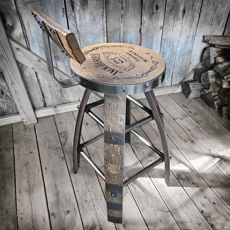 Personalized Oak Barrel Bar Stool - Vintage 1960s Whiskey Barrel Seat - Handcrafted & Rustic Oak