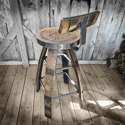 Personalized Oak Barrel Bar Stool - Vintage 1960s Whiskey Barrel Seat - Handcrafted & Rustic Oak
