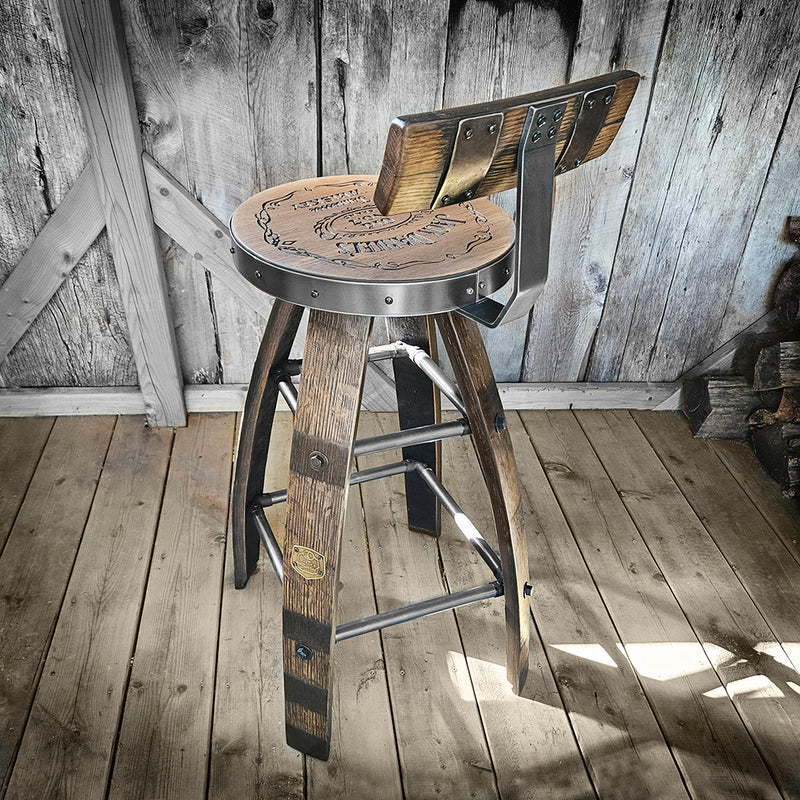 Personalized Oak Barrel Bar Stool - Vintage 1960s Whiskey Barrel Seat - Handcrafted & Rustic Oak