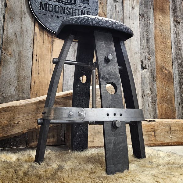 Whiskey Black Cushion Seat Stool (24" Wide)- Whiskey Barrel Bar Stool - Chair - Seat - Mancave - Bar - Stools - Bar stools