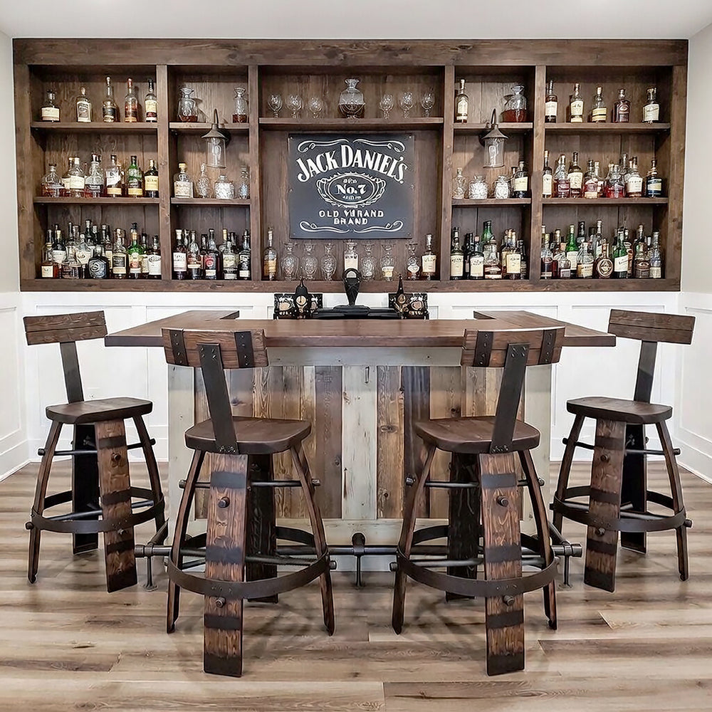 WHISKEY BARREL BAR STOOL WITH BACKING – PADDEL BACK TAN (WHISKEY