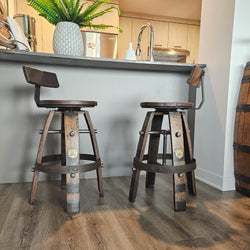 Handcrafted Whiskey Barrel Stool with Swivel Seat | Unique Rustic Home Bar Furniture- Handmade with a Full Whiskey Barrel from the 60's