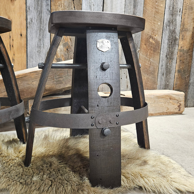 Custom Handcrafted Whiskey Barrel Bar Stool: Hard Solid Wood Seat with Your Logo