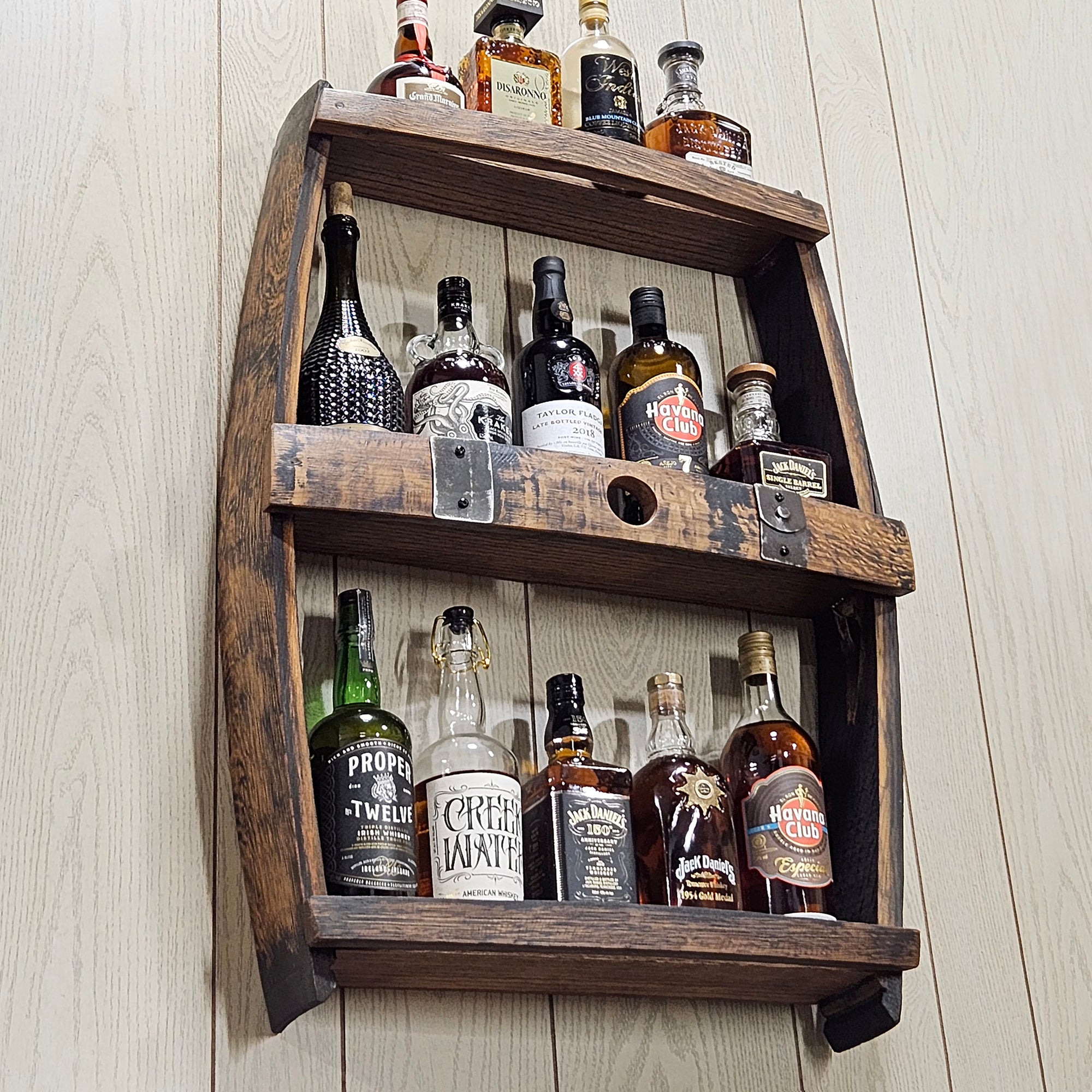 Whiskey Rack Display Whiskey Barrel Shelve Display - Whiskey Liquor Rack - Wall Liquor Cabi ...