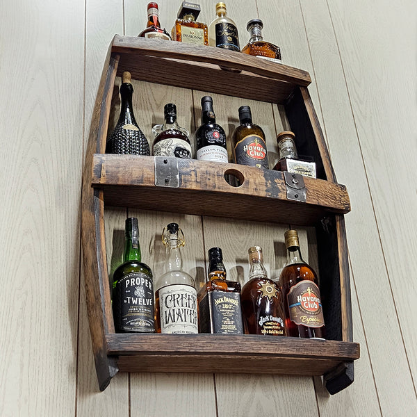 Whiskey Barrel Shelve Display - Whiskey Liquor Rack - Wall Liquor Cabinet - Whiskey Collector - Wall Bourbon Shelves - Whiskey Bottle Shelves