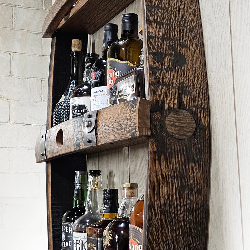 Whiskey Barrel Shelve Display - Whiskey Liquor Rack - Wall Liquor Cabinet - Whiskey Collector - Wall Bourbon Shelves - Whiskey Bottle Shelves