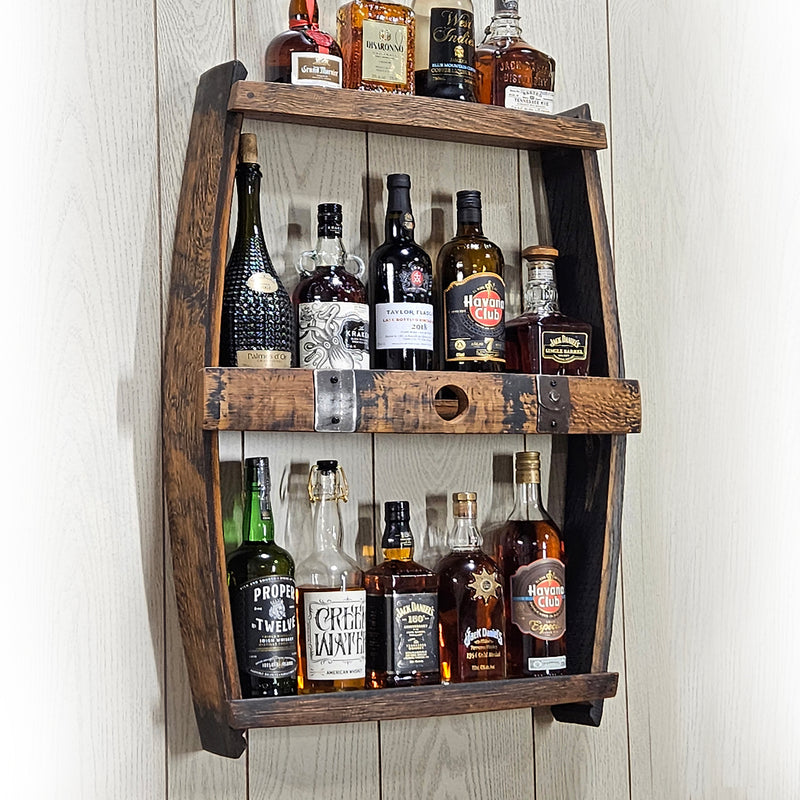 Whiskey Barrel Shelve Display - Whiskey Liquor Rack - Wall Liquor Cabinet - Whiskey Collector - Wall Bourbon Shelves - Whiskey Bottle Shelves