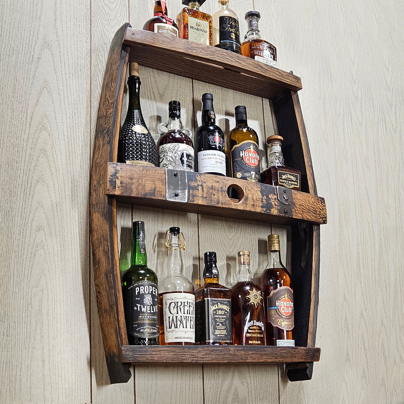 Whiskey Barrel Shelve Display - Whiskey Liquor Rack - Wall Liquor Cabinet - Whiskey Collector - Wall Bourbon Shelves - Whiskey Bottle Shelves