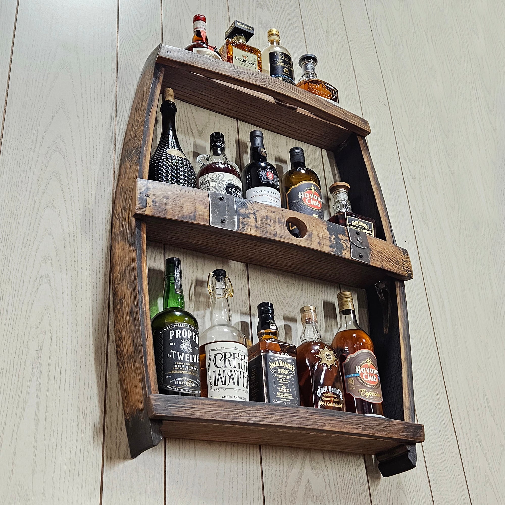 Whiskey Barrel Shelve Display - Whiskey Liquor Rack - Wall Liquor Cabi ...
