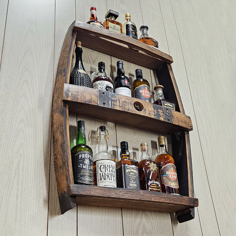 Whiskey Barrel Shelve Display - Whiskey Liquor Rack - Wall Liquor Cabinet - Whiskey Collector - Wall Bourbon Shelves - Whiskey Bottle Shelves