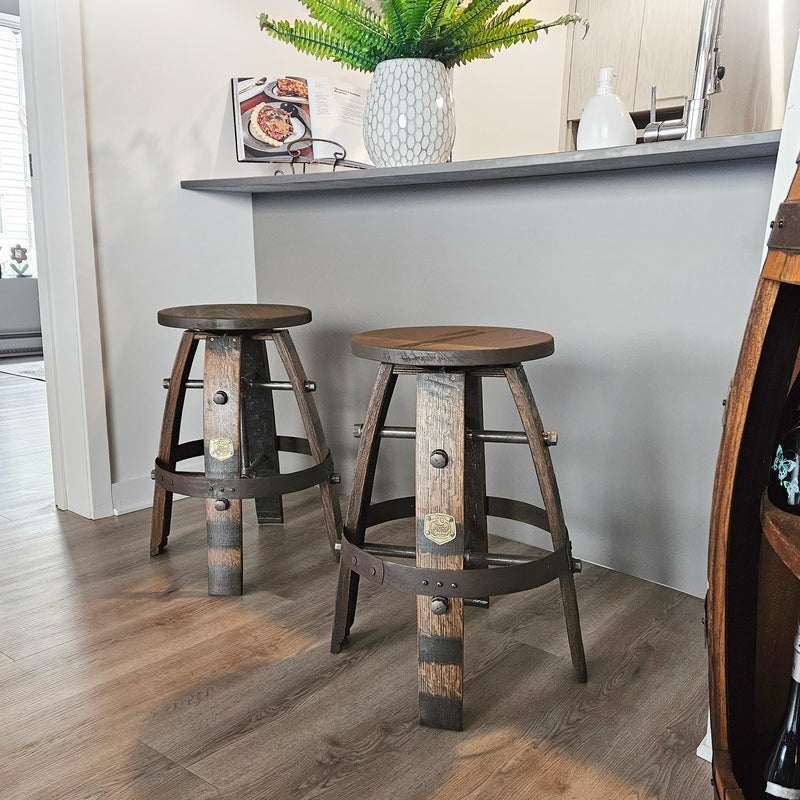 Whiskey Barrel Swivel Bar Stool with Hardwood Seat