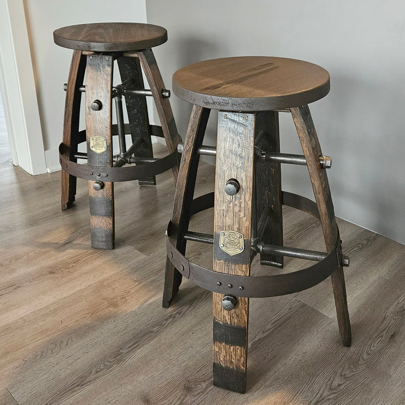 Whiskey Barrel Swivel Bar Stool with Hardwood Seat