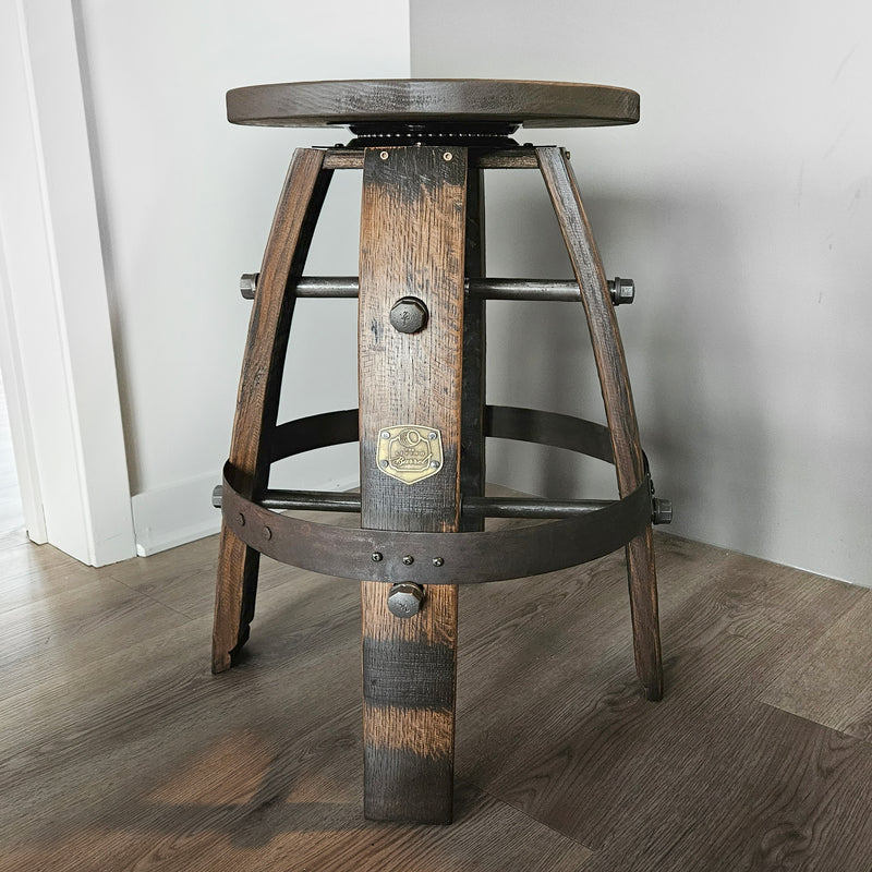 Whiskey Barrel Swivel Bar Stool with Hardwood Seat