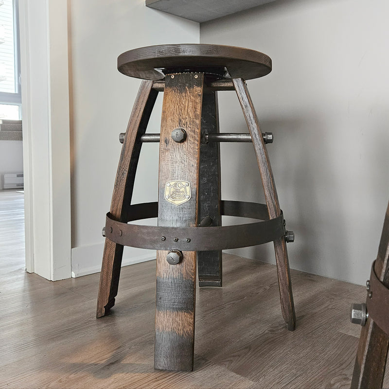 Whiskey Barrel Swivel Bar Stool with Hardwood Seat