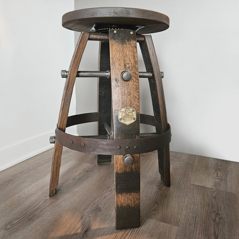 Whiskey Barrel Swivel Bar Stool with Hardwood Seat