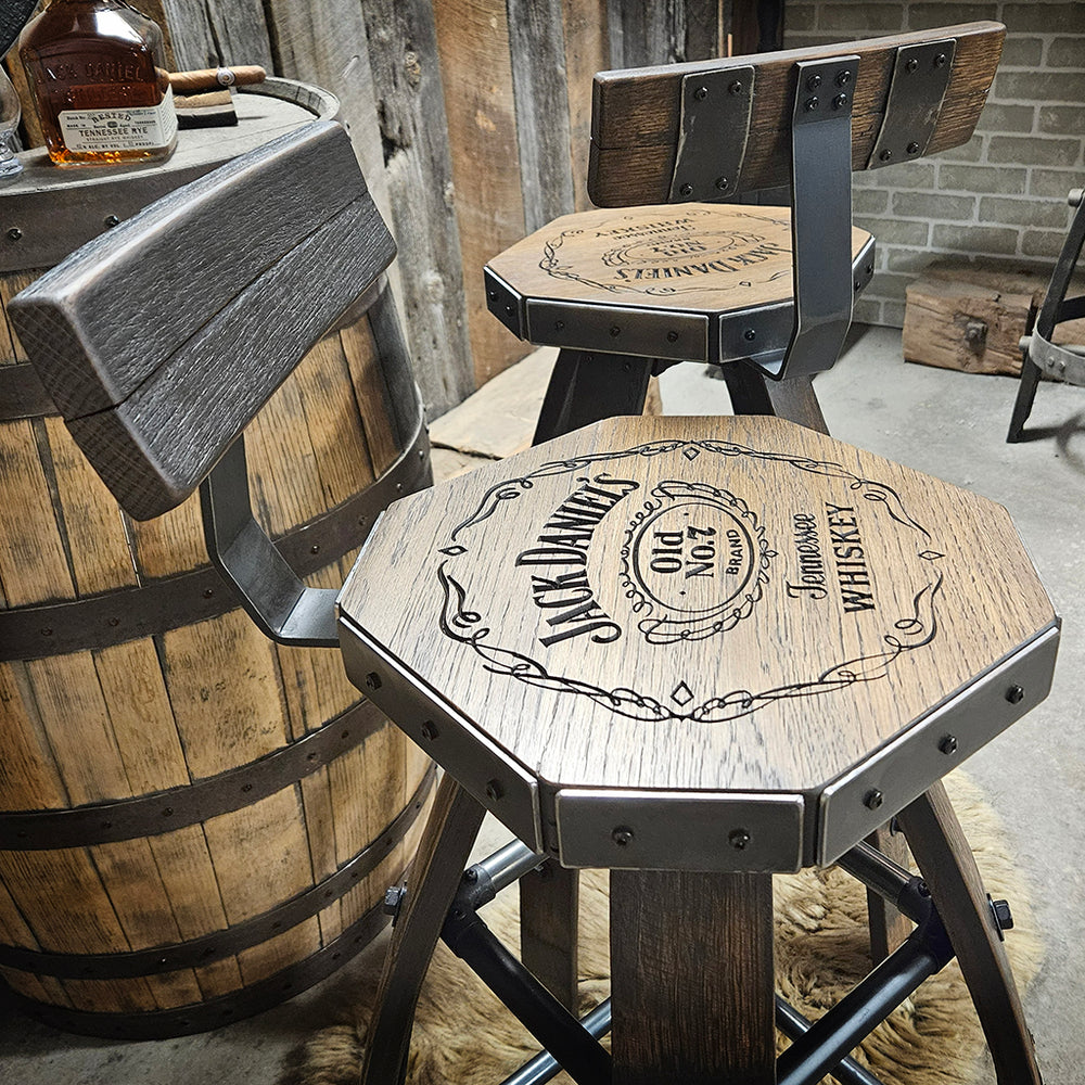 Jack Daniels Whiskey Bar Stools Made From Whiskey Barrels Jack
