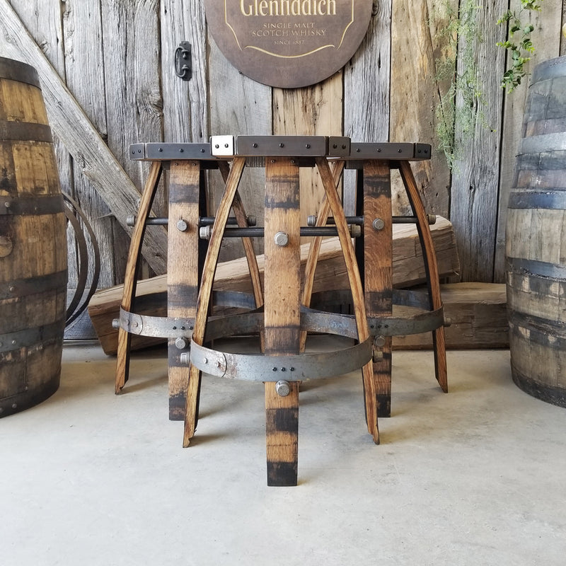 Whiskey Barrel - Custom (Métal &amp; bois - Tan) Whiskey Barrel Bar Tabouret - Chaise - Siège - Mancave - Bar - Tabourets - Tabourets de bar
