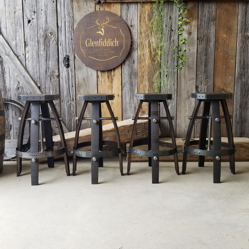 Whiskey Barrel - Custom (Metal & wood - Expresso) Whiskey Barrel Bar Stool - Chair - Seat - Mancave - Bar - Stools - Bar stools