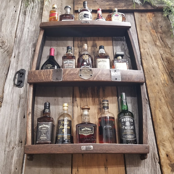 Whiskey Barrel Shelve Display - Whiskey Liquor Rack - Liquor Cabinet - Whiskey Collector - Wall Bourbon Shelves - Whiskey Bottle Shelves