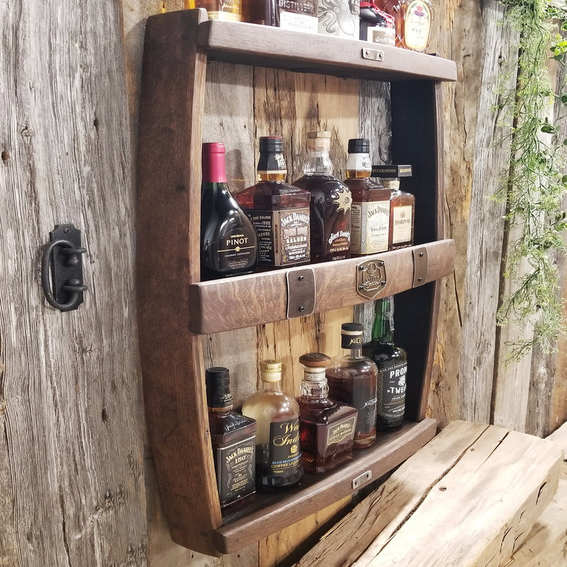 Whiskey Barrel Shelve Display - Whiskey Liquor Rack - Liquor Cabinet - Whiskey Collector - Wall Bourbon Shelves - Whiskey Bottle Shelves
