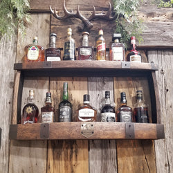 Whiskey Barrel Shelve Display - Whiskey Liquor Rack - Liquor Cabinet - Whiskey Collector - Wall Bourbon Two Shelves - Whiskey Bottle Shelves