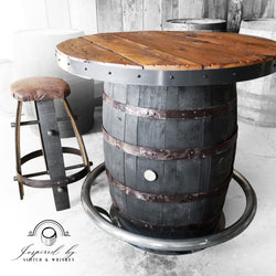 Whiskey Barrel - Foot Rail Whiskey Barrel bar - Bar - Mancave - Whiskey Barrel table - Handcrafted From A Reclaimed Whiskey Barrel
