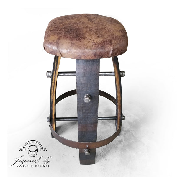 Whiskey Barrel - Expresso - Whiskey Barrel Bar Stool - Chair - Seat - Mancave - Bar - Stool