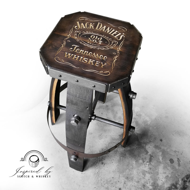 Whiskey Barrel - Custom (Metal & wood - Expresso) Whiskey Barrel Bar Stool - Chair - Seat - Mancave - Bar - Stools - Bar stools