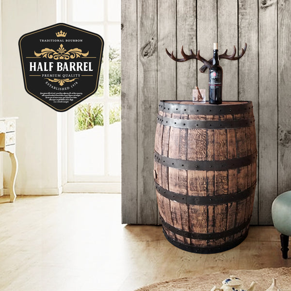 Baril de whisky - Support mural demi-baril - Armoire à liqueur de baril de whisky - Bar à baril - Bar à liqueur de baril de whisky - Man Cave - Bar à baril de whisky rustique