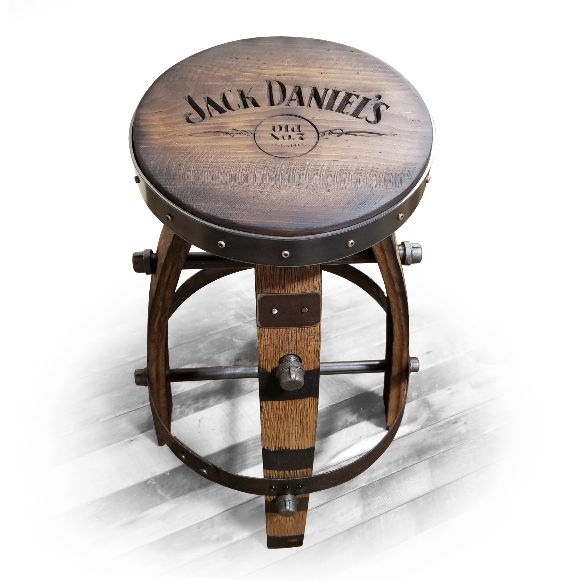 Whiskey Barrel Stool - Custom Logo Available | Handcrafted Rustic Oak ...