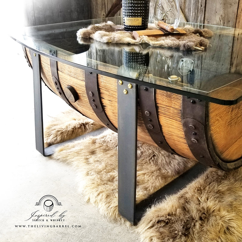 1 - WHISKEY BARREL COFFEE TABLE (METAL LEGS) - Coffee Table - Whiskey Barrel Coffee Table - WHISKEY BARREL Table - WHISKEY BARREL Furniture
