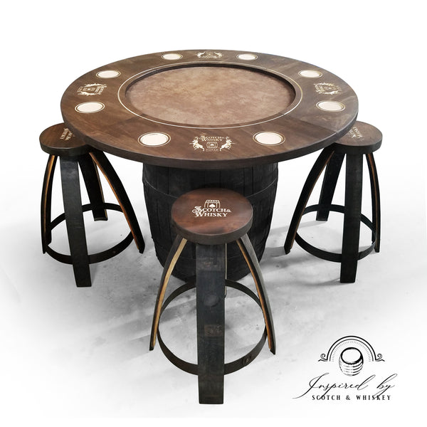 Whiskey Barrel - Poker Whiskey Barrel Table (logo personnalisé de votre choix) - Table de poker de jeu de poker personnalisée rustique - Mancave