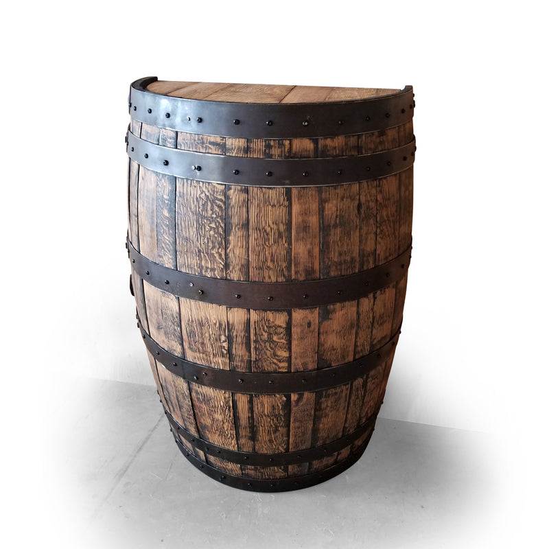 Whiskey Barrel - Half Barrel Wall Mount - Whiskey Barrel Liquor Cabinet - Barrel Bar - Whiskey Barrel Liquor Bar - Man Cave - Rustic Whiskey Barrel Bar