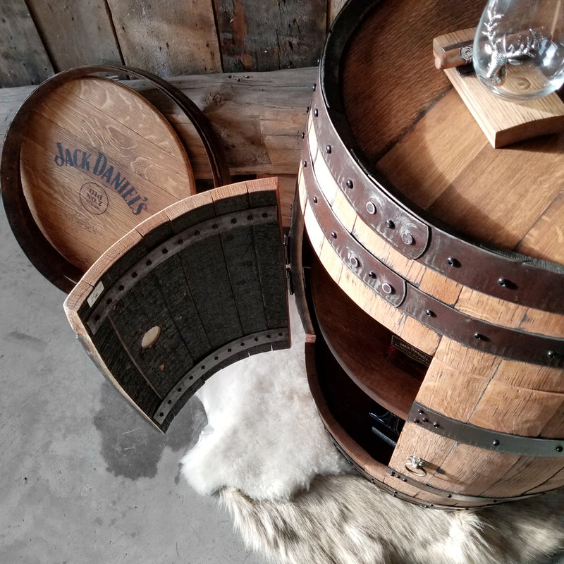 Whiskey Barrel - Full Barrel Cabinet - Whiskey Barrel Liquor Cabinet - Barrel Bar - Whiskey Barrel Liquor Bar - Man Cave - Rustic Whiskey Barrel Bar