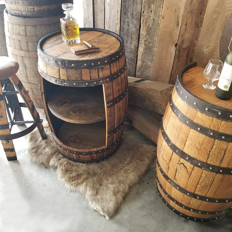 1 - Whiskey Barrel - Whiskey Full Barrel Liquor Cabinet (NO DOORS)