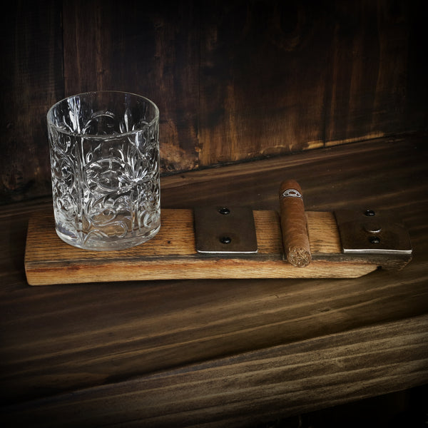 Whiskey Barrel Cigar and Glass Holder
