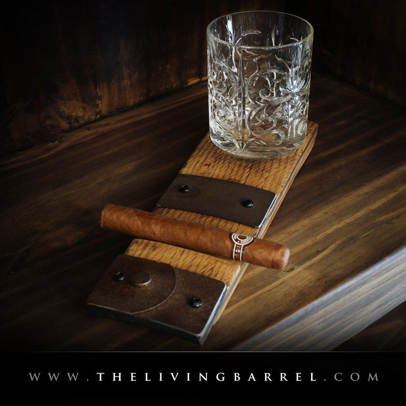 Whiskey Barrel Cigar and Glass Holder