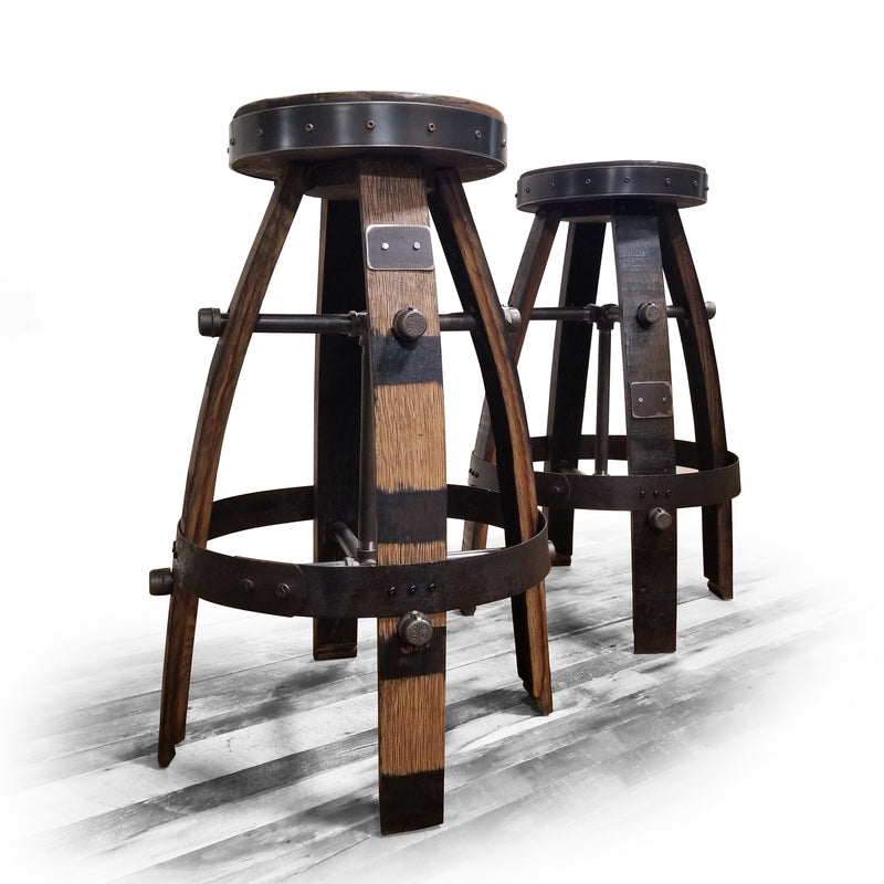 1 - Whiskey Barrel Bar Stool - Barrel Barn Wood Stool (Metal & Barrel Wood) Whiskey Barrel Bar Stool - Chair - Seat - Stools - Bar stools - Bar Chair - Oak wood