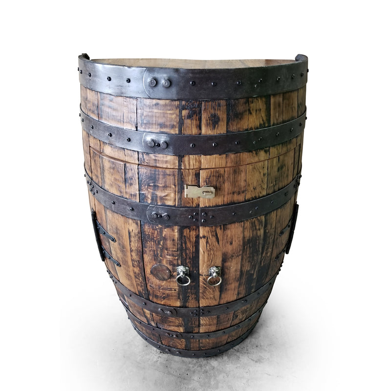 Whiskey Barrel - Half Barrel Cabinet - Whiskey Barrel Liquor Cabinet - Barrel Bar - Whiskey Barrel Liquor Bar - Man Cave - Rustic Whiskey Barrel Bar