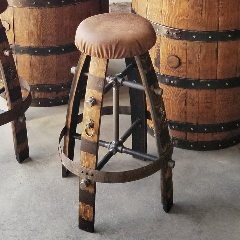 Whiskey Barrel - Barrel Bar Stool (Lion head)