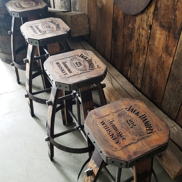 Whiskey Barrel - Custom (Métal &amp; bois - Tan) Whiskey Barrel Bar Tabouret - Chaise - Siège - Mancave - Bar - Tabourets - Tabourets de bar