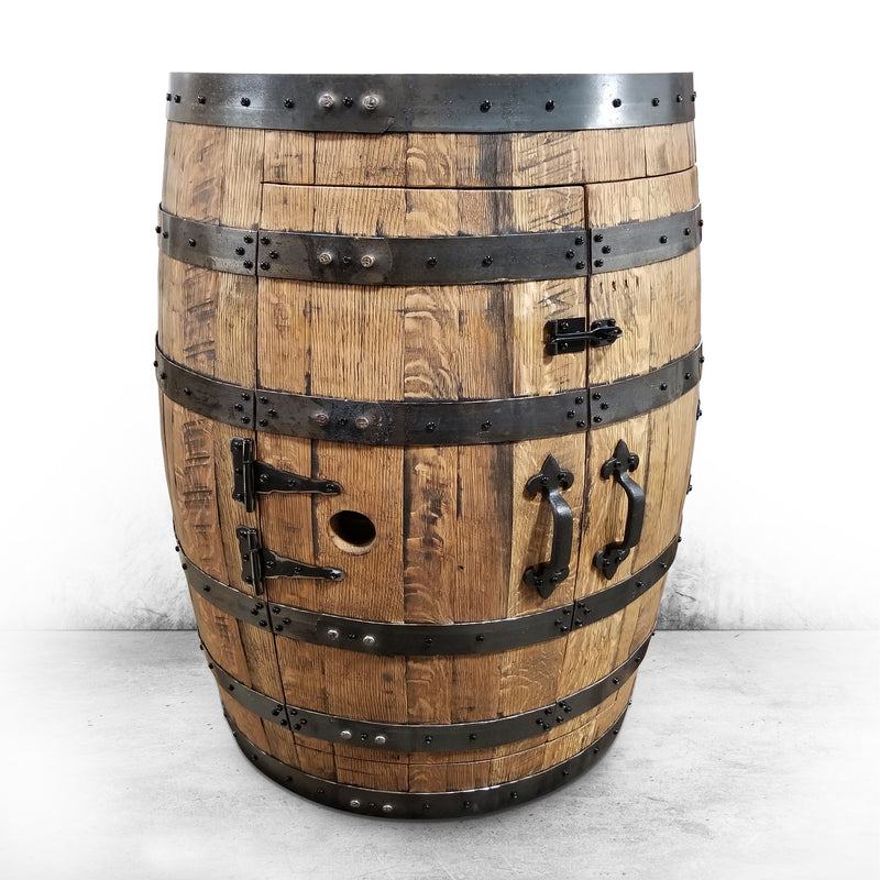 Whiskey Barrel - Full Barrel Cabinet - Whiskey Barrel Liquor Cabinet - Barrel Bar - Whiskey Barrel Liquor Bar - Man Cave - Rustic Whiskey Barrel Bar